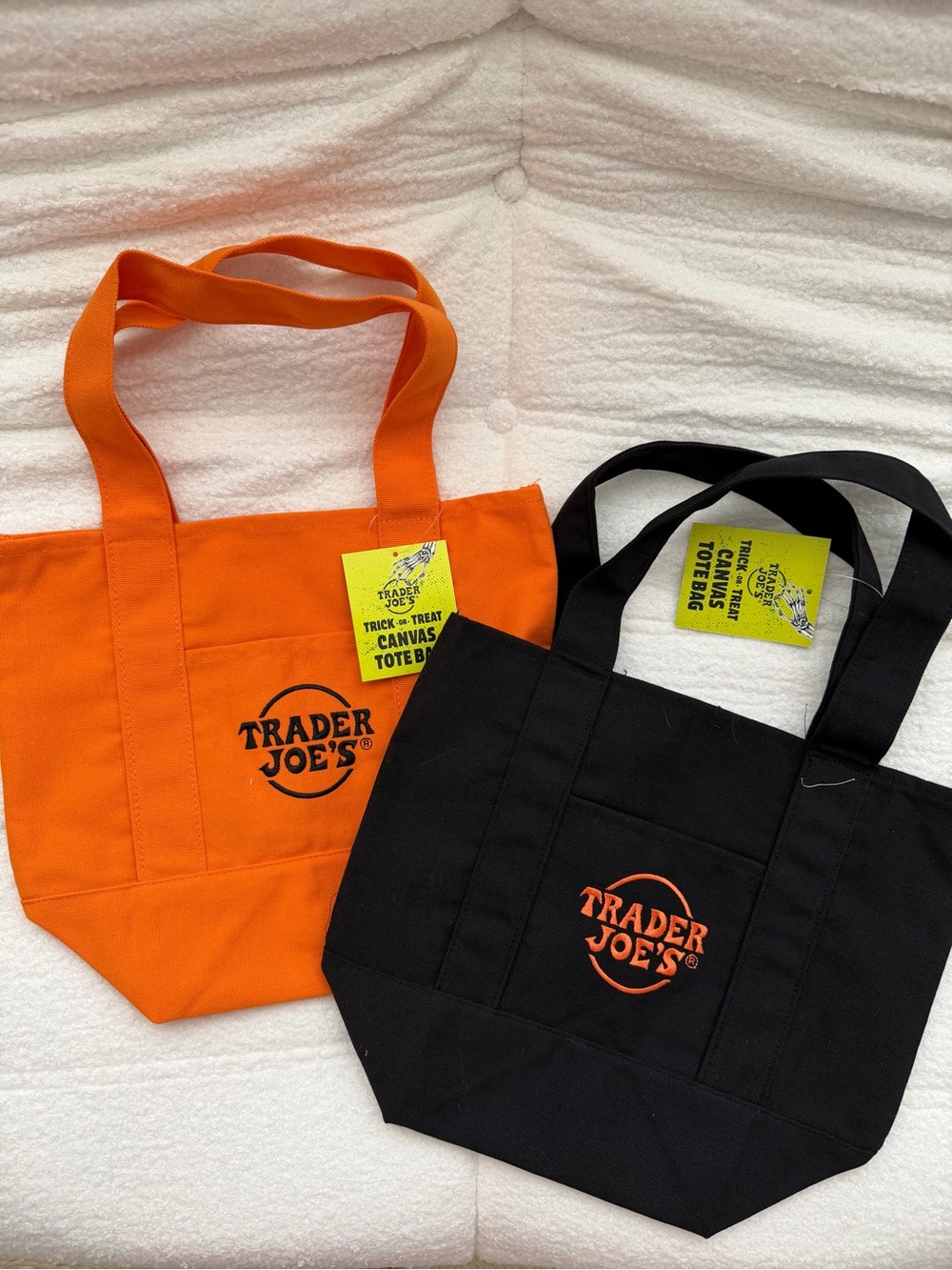Trader Joe’s mini tote bags - 2-pk set. Orange and black NWT